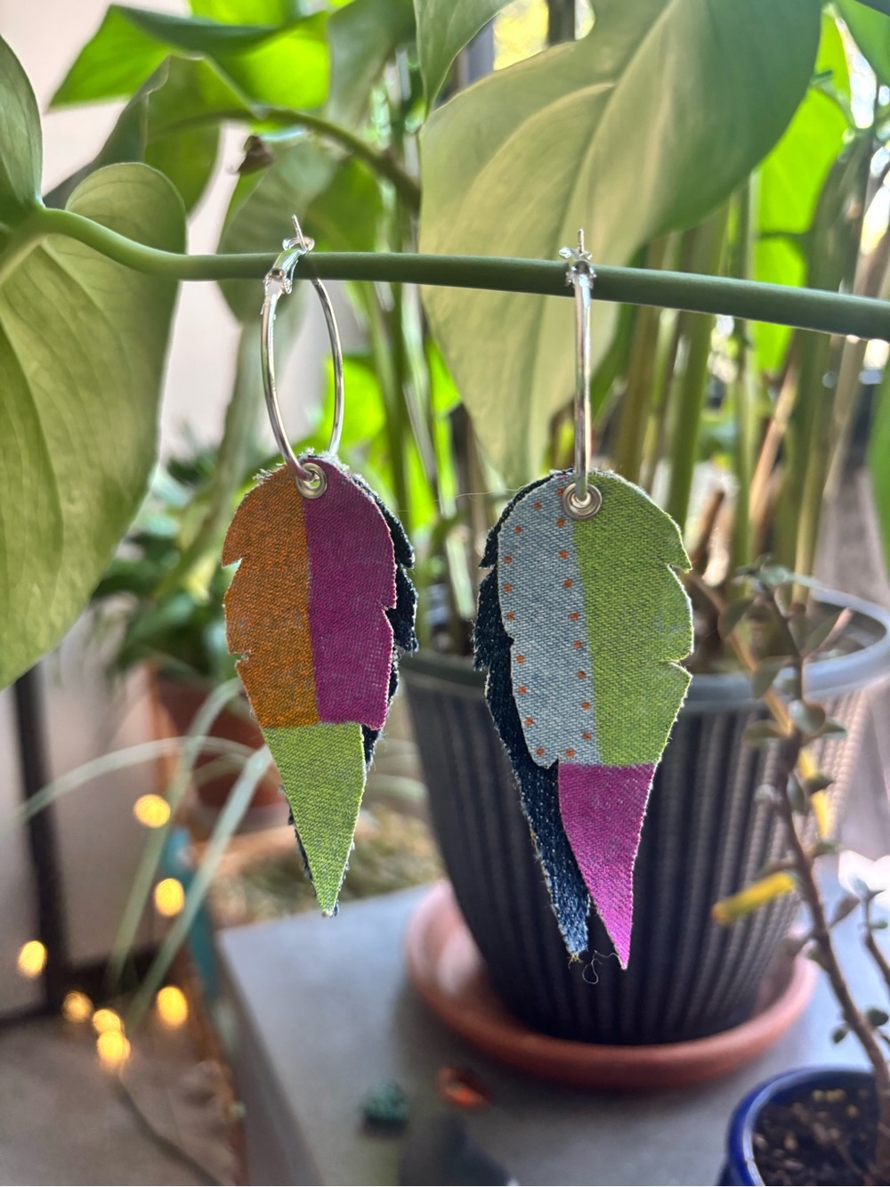 Denim Feather Earrings